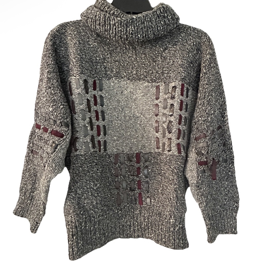 Vintage 1980s Aquascutum London Gray Knit Cowl Neck Thick Sweater Made England